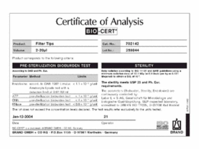 BIO-CERT® - steril / frei von Endotoxinen, DNA, RNase und ATP