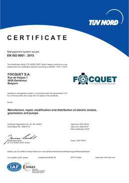 ISO9001:2015-Zertifizierung FOCQUET
