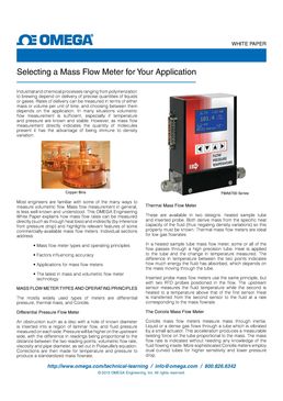 Selecting a Mass Flow Meter for Your Application