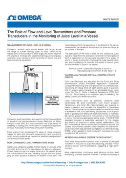 The Role of Flow and Level Transmitters and Pressure Transducers in the Monitoring of Juice Level in a Vessel