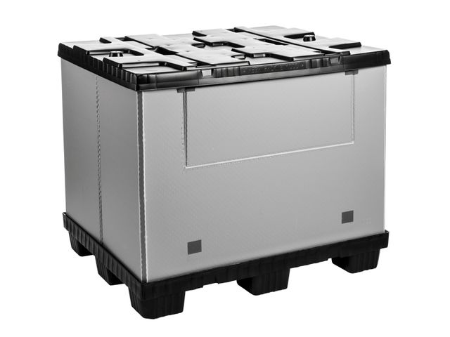 Faltbarer Grossbehaelter Mega-Pack 1000 grau-schwarz 1200 x 1000 x 1000 mm