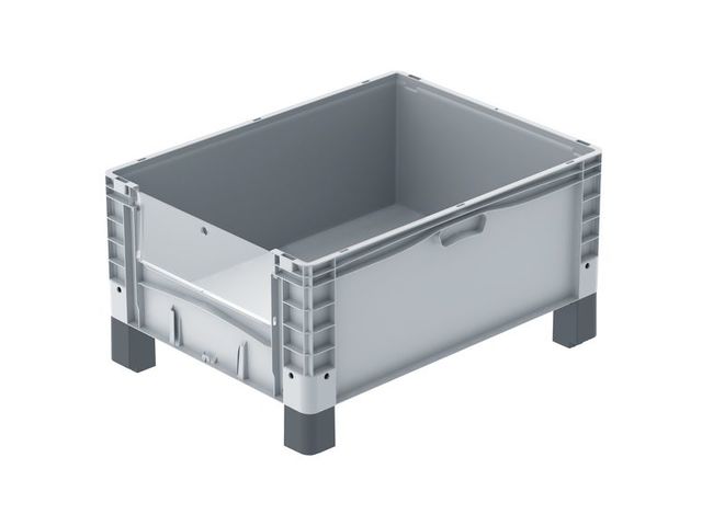 Großbehälter mit Kufen, Rädern und Füßen 800 x 600 x 320 mm : EURO-NORM basicline plus