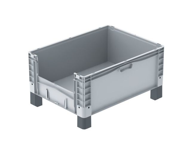 Großbehälter mit Kufen, Rädern und Füßen 800 x 600 x 320 mm : EURO-NORM basicline plus